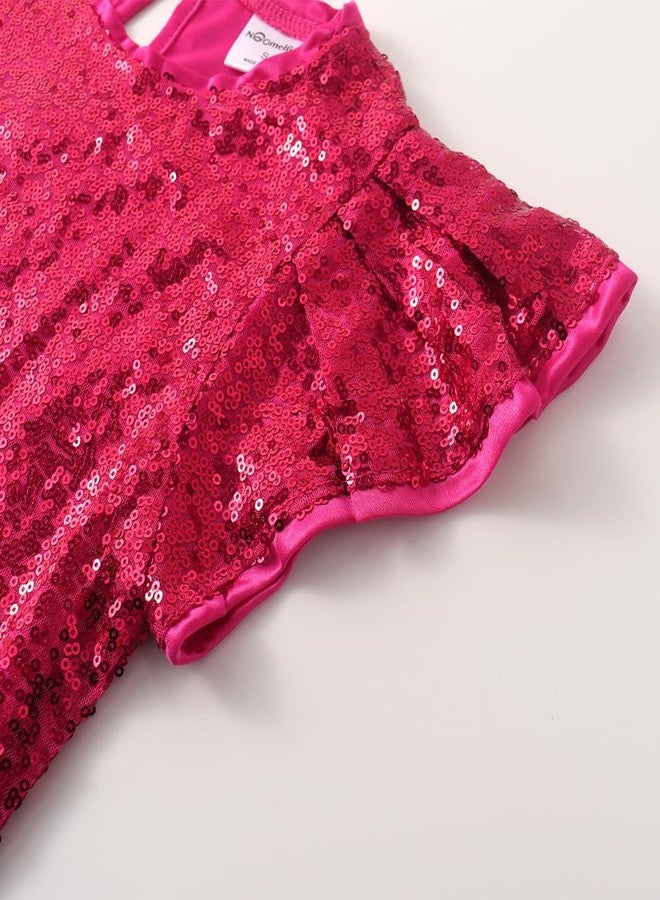 Noomelfish Girls Short Sleeve Sequin Shirts Party Glitter Sparkly Tops Blouse, Hot Pink, Size 11-12 Years - Image 3